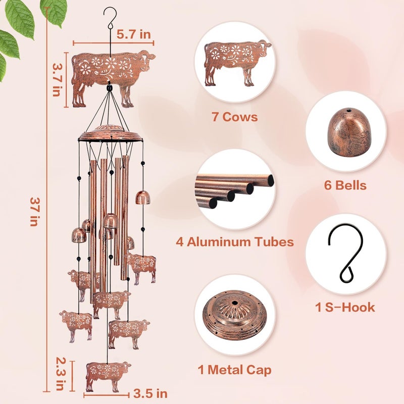 EZTZEN Cow Wind Chimes for Outside,Cow Gifts for Women/Men/Sympathy/Memorial/Festival Birthday Gifts Metal windchimes Outdoors/Indoors,Patio,Garden Decor,Yard Decor,Home,Porch - Image 4